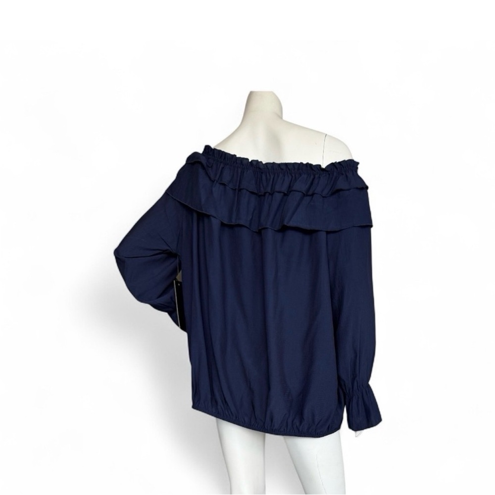 NWT Elliott & Vine Navy Blue Ruffle Off-Shoulder Long Sleeve Blouse Top Size 2X - Picture 3 of 9
